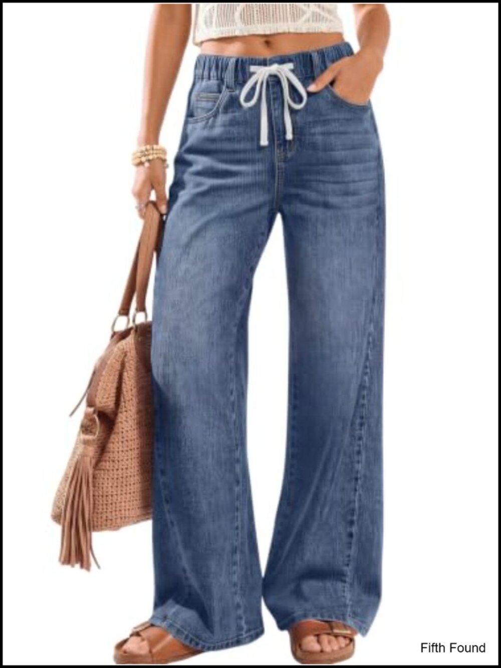Wide Leg High Waisted Baggy Denim Jeans Cotton Blend Pull-On